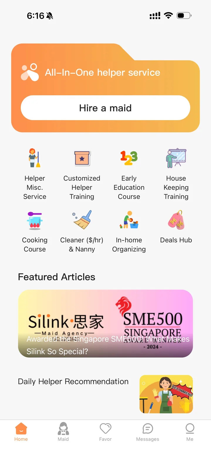 Helpering home screen